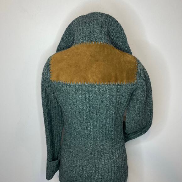 Banana Republic 100% Wool Sweater Jacket XS Leather Panel Full Zip Cuffed Knit - Picture 4 of 8